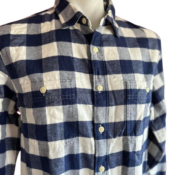Mens Shirt Size Large Blue White Plaid Flannel Button Down Checkered Coastal - Picture 2 of 8